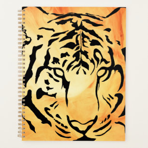 Agenda Tigre com risca preta em laranja-refinado