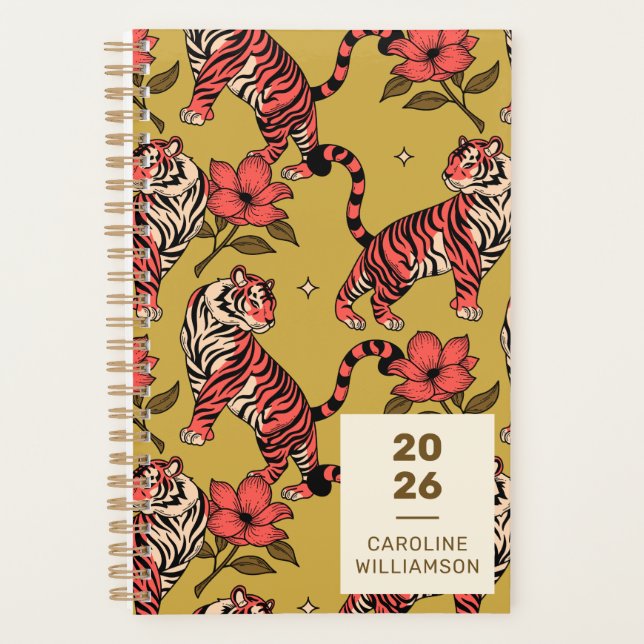 Agenda Tigre Laranja Amarelo Floral Gato Grande Personali (Frente)