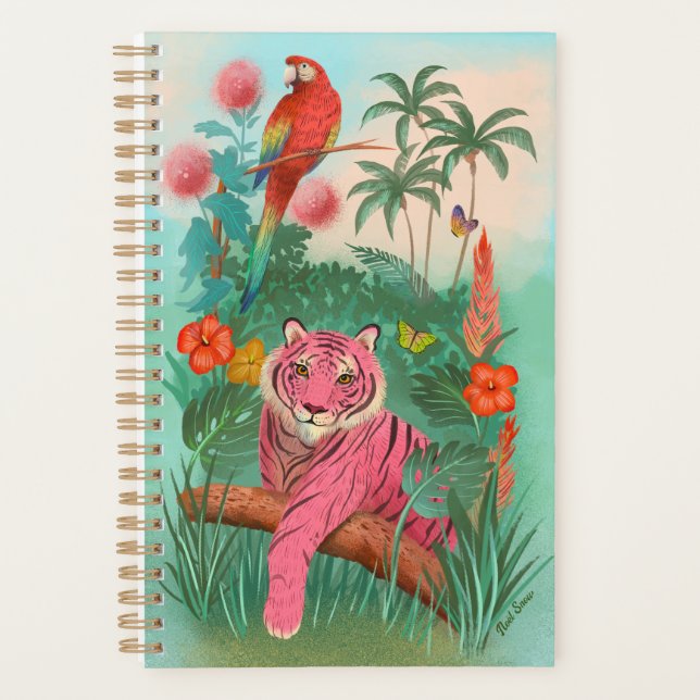 Agenda Tigre rosa e selva tropical de papagaio (Frente)