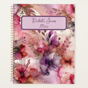Agenda Tinta de Álcool Floral Rosa e Roxo Personalizada