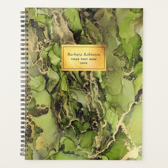 Agenda Tinta Dourada de Abstrato verde etéreo (Frente)