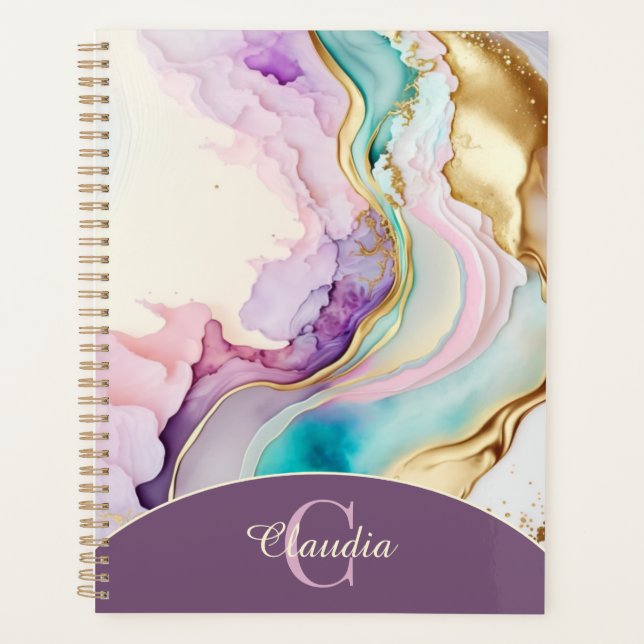 Agenda Tinta Líquida do Mármaco Monograma Elegante (Frente)