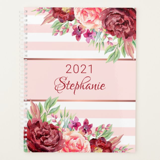 Agenda Tinta Rosa Floral Moderna Personalizada (Frente)