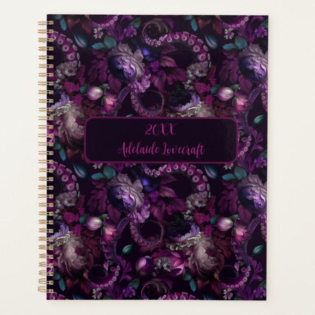 Agenda Típico Rosa Escuro Gótico Com Flor Personalizado (Frente)