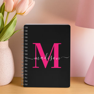 Agenda Tipografia inicial do Monograma Rosa Quente Preto