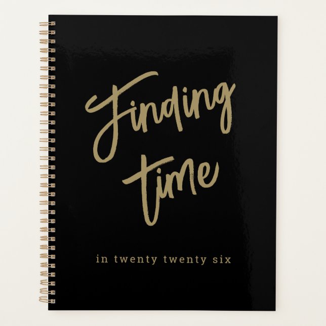 Agenda Tipografia Script Negrito Preto & Dourado (Frente)