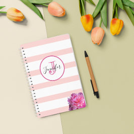 Agenda Tiras cor-de-rosa e monograma de pedras personaliz