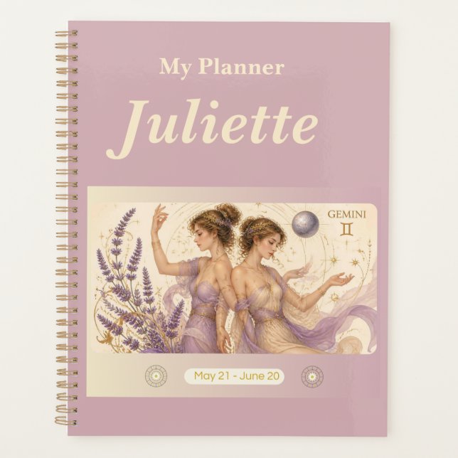 Agenda título: Planner Gêmeos Zodíaco Personalizado (Frente)