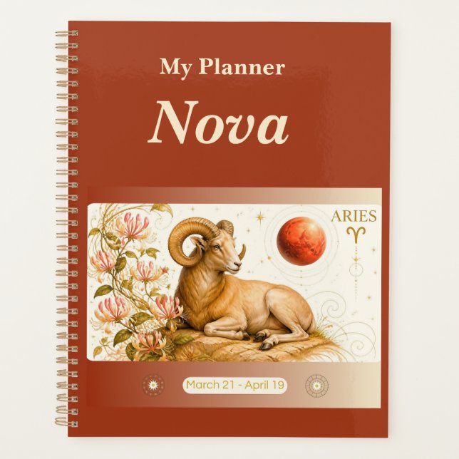 Agenda título: Planner Personalizado de Áries do Zodíaco  (Frente)