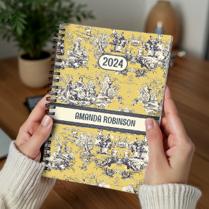 Agenda Toile de Jouy Monograma Floral Amarela Vintage