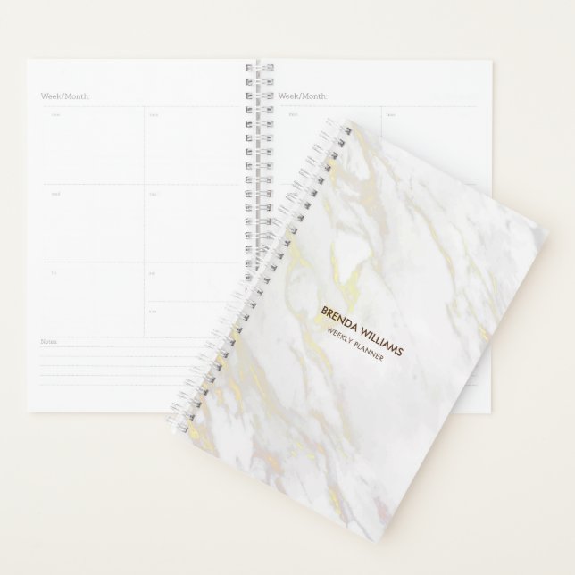 Agenda Tons de mármore falso branco e dourado claro (Exibição)