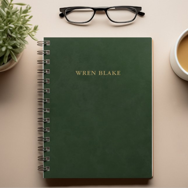 Agenda Topografia Dourada elegante e couro verde escuro (Criador carregado)