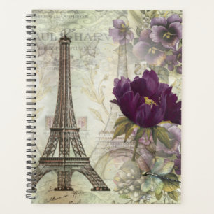 Agenda Torre Eiffel Vintage e Flores Roxas