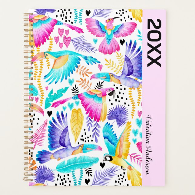 Agenda Toucans Aquarelas, Maccaws + Hummingbird Tropical (Frente)