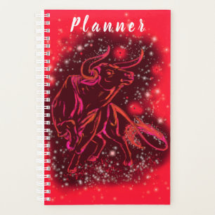 Agenda Touro Néon Vermelho Magico Correndo - Noite Estre