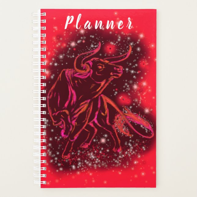 Agenda Touro Vermelho Do Planner De Pintura Correndo Na N (Frente)
