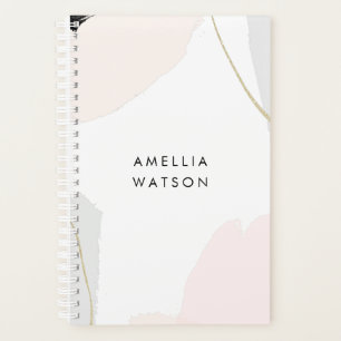 Agenda Traços de Pincel de Pastel, Rosa, Preto e Cinza