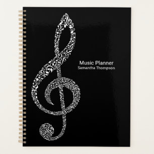 Agenda Treble Clef Music Notes Nome do Cheio Preto e Bran