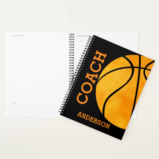 Agenda Treinador de Basquete Personalizado Laranja e Pret (Exibição)