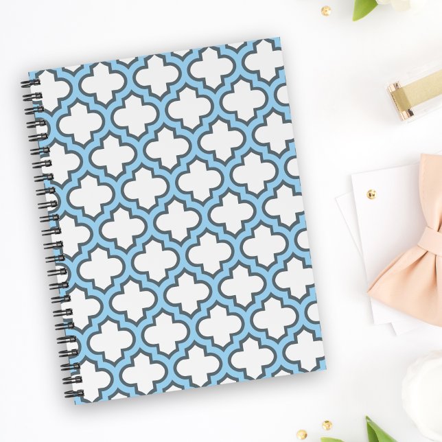 Agenda Trellis branca e azul-bebê, lete, quatrefoil (Criador carregado)