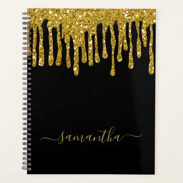 Agenda Trendy Black E Dourado Glitter Drives Nome Persona (Frente)