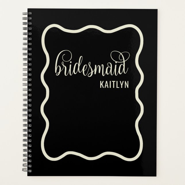 Agenda Trendy Black e Natural Retro Bridesmaid (Frente)