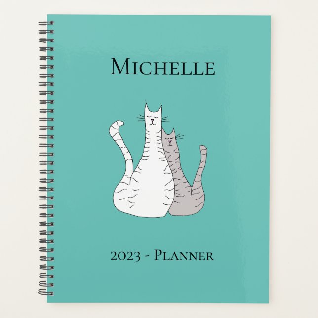 Agenda Trendy Cats Personalizado Verde Teal (Frente)