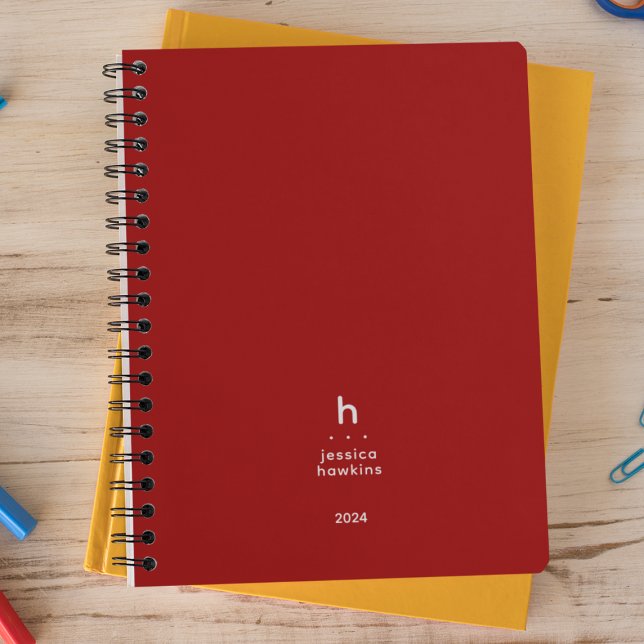 Agenda Trendy Crimson Red Modern Monograma Semanal (Criador carregado)