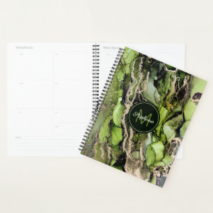 Agenda Trendy Denominada Abstrato Verde Negro Dourado