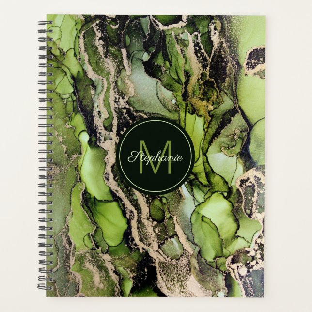 Agenda Trendy Denominada Abstrato Verde Negro Dourado (Frente)