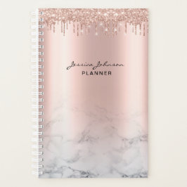 Agenda Trendy Glitter Rosa gold goteja script de mármore