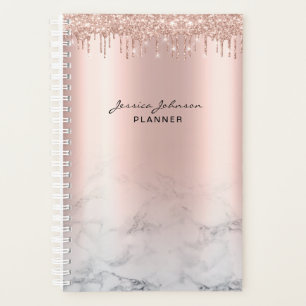 Agenda Trendy Glitter Rosa gold goteja script de mármore