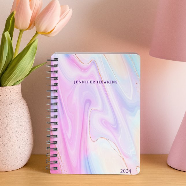 Agenda Trendy Holographic Watercolor Semanal Pessoal (Criador carregado)