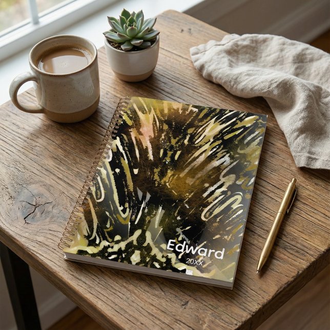 Agenda  Trendy modern abstract black and gold planner  (Criador carregado)