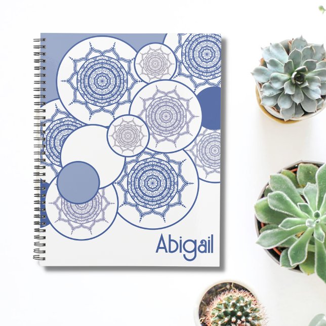 Agenda Trendy Modern Blue, White Mandala Padrão Boho Zen (Criador carregado)