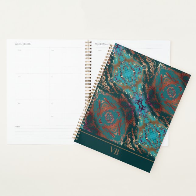 Agenda Trendy Teal Monograma (Exibição)