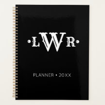 Três letras monograma, preto e branco elegante