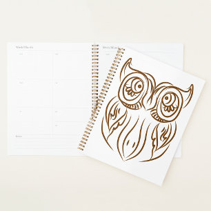Agenda Tribal Owl Line Art Modern Brown Abstrato