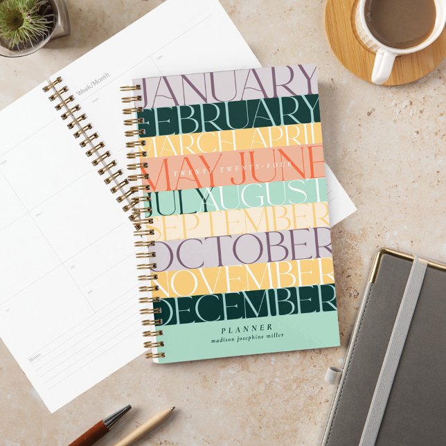 Agenda Trilha Horizontal Retroativa Moderna Trilha Horizo (Modern Retro Colorblock Horizontal Stripe Monthly Planner)