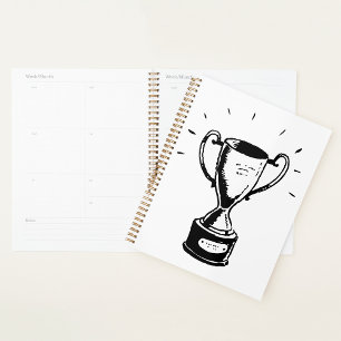 Agenda Troféu Desenhado à Mão Retro Preto e Branco Prêmio