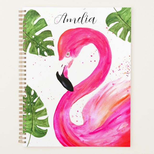 Agenda Tropical Flamingo Rosa Palm Verde Deixa Pássaro de (Frente)