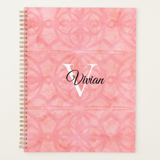 Agenda Tulip Pink Batik Elegant Monograma (Frente)