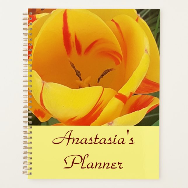 Agenda Tulipa Primavera amarela personalizada (Frente)