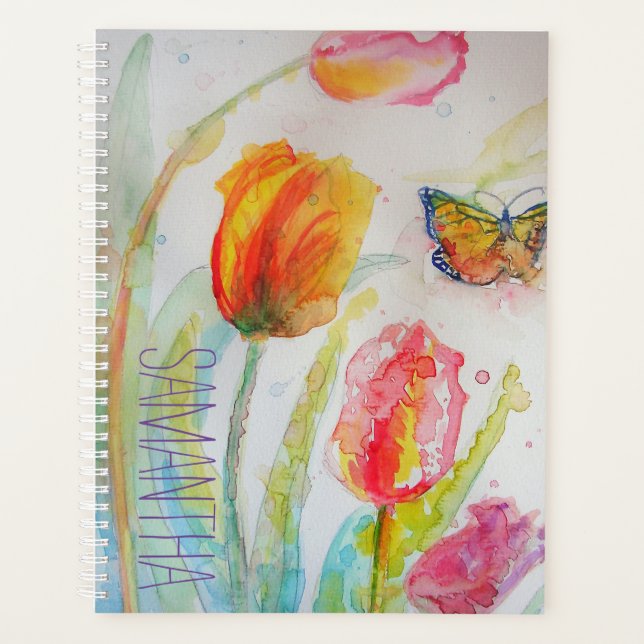 Agenda Tulipa Rosa Tulipas Aquarela Nome Feminino Não (Frente)