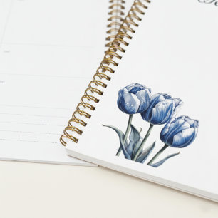 Agenda Tulipas em Azul Delft, personalizável