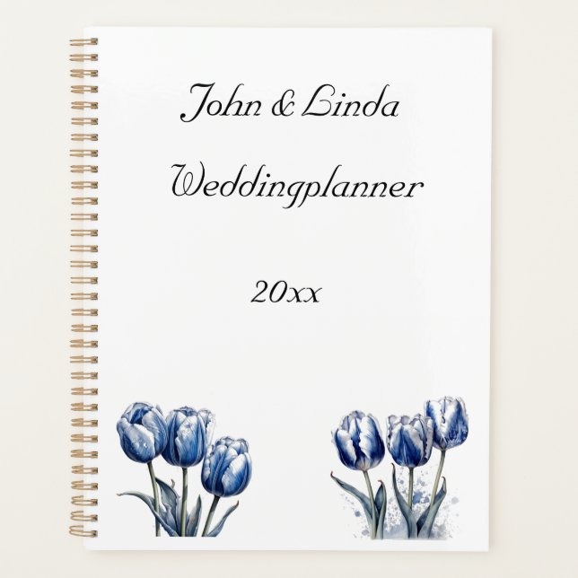 Agenda Tulipas no Azul Delft, personalizáveis (Frente)