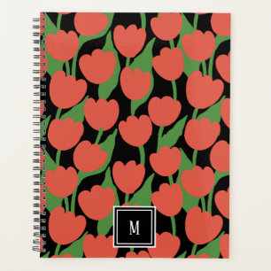 Agenda Tulipas vermelhas retro, monograma personalizado