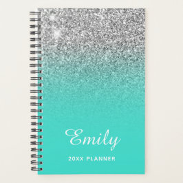 Agenda Turquesa Brilho Prateado Ombre Personalizado
