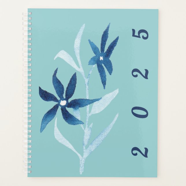 Agenda Turquesa Floral Floral Branca Moderna Azul (Frente)