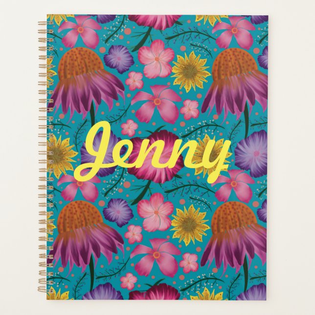 Agenda Turquesa Floral Personalizada (Frente)